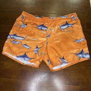 Guy Harvey Mens Size XL Orange Blue Marlin Fish Print Swim Trunks Board Shorts